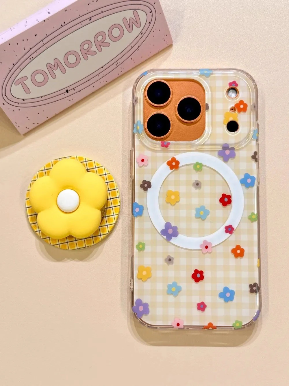 Funda de teléfono Tok con agarre magnético y rejilla de flores 3D para iPhone 17 16 15 14 13 Pro Max, carga inalámbrica para funda con soporte Magsafe - imagen 3
