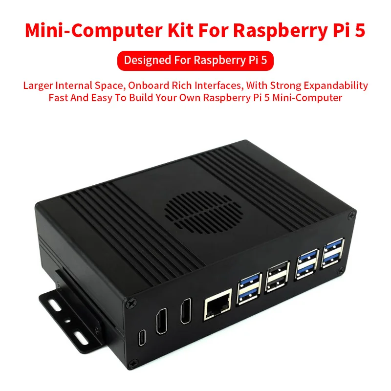 Kit de Mini ordenador todo en uno para Raspberry Pi 5, caja de módulo de puertos PCIe a 4-Ch USB3.2 Gen1, caja de aleación de aluminio para RPi 5