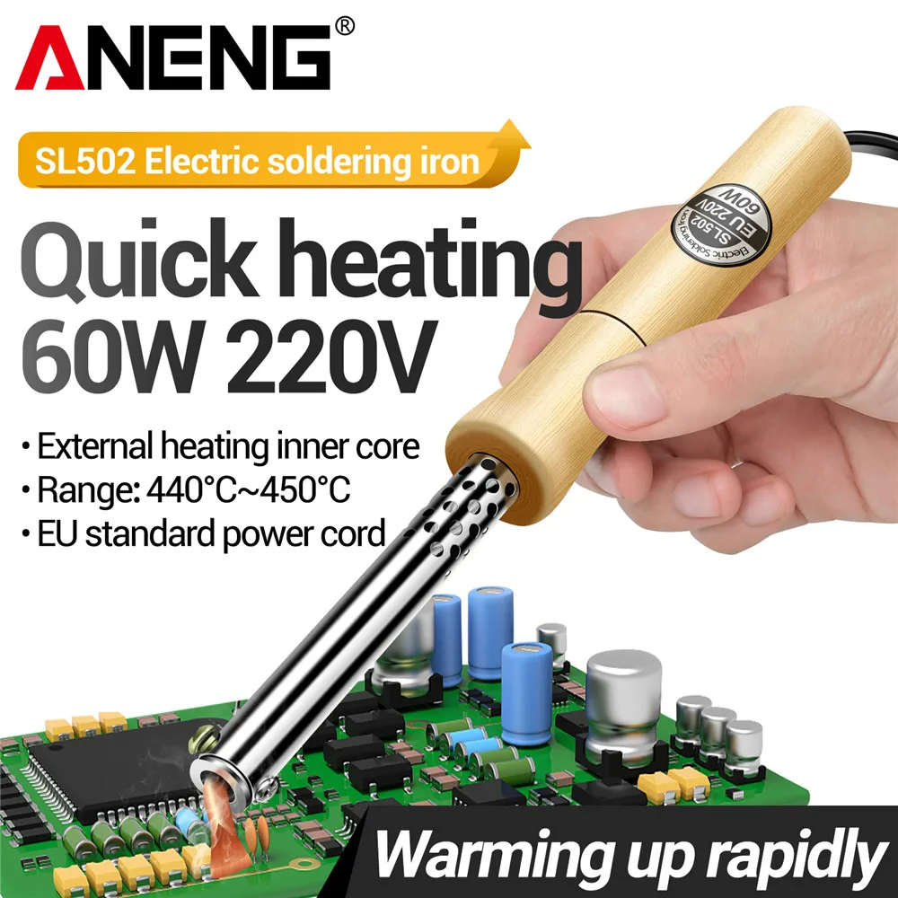 ANENG-Manga de tubo de acero inoxidable SL501/SL502, soldadura de hierro, punta de cobre con mango de madera, probador de estación de retrabajo, herramientas para el hogar - imagen 2