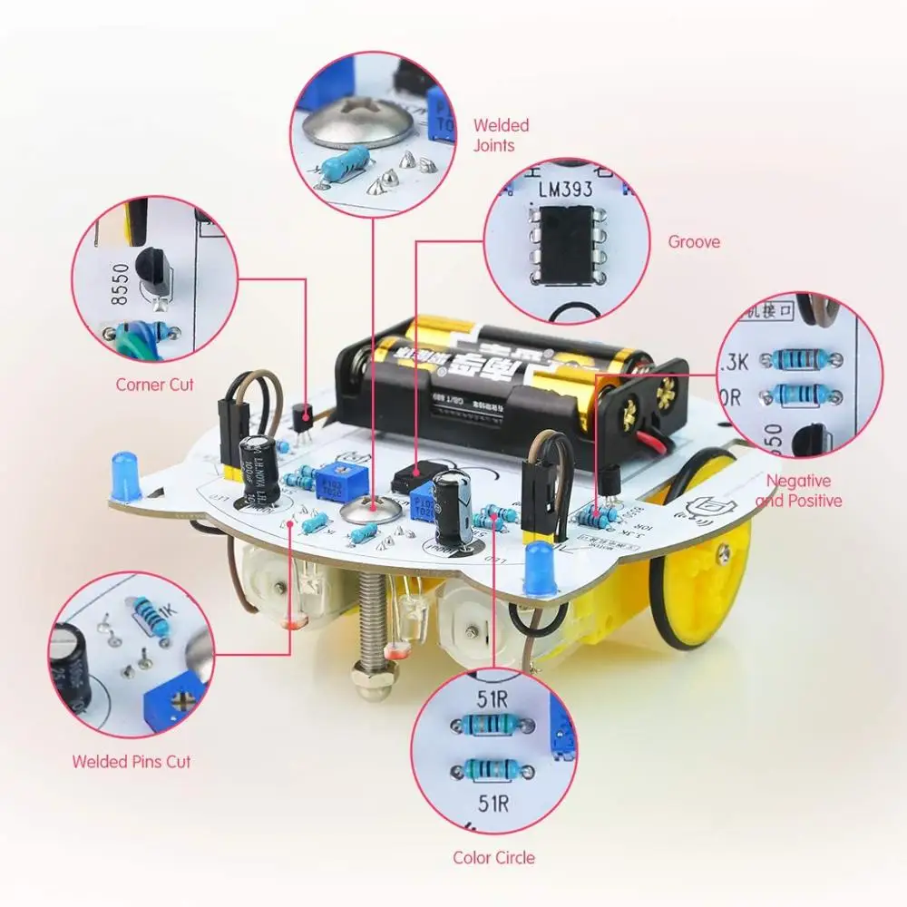 Kit de coche robot de soldadura XiaoR Geek con módulo de seguimiento de línea, kit de vástago básico para aprender soldadura eléctrica con chip LM393 - imagen 4