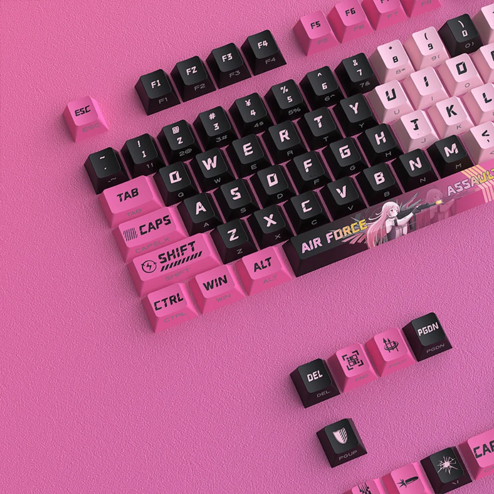 Juego de teclas translúcidas con grabado lateral de 131 teclas, tapa de teclado de estilo de dibujos animados PBT, teclado mecánico para juegos con contorno de cereza