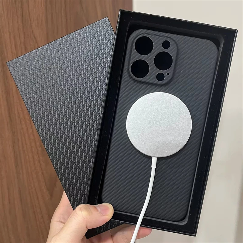 Funda de teléfono Magsafe de fibra de carbono de aramida 600D para iPhone 15 16 Pro Max, protección de lente de carga inalámbrica magnética, cubierta a prueba de golpes - imagen 4