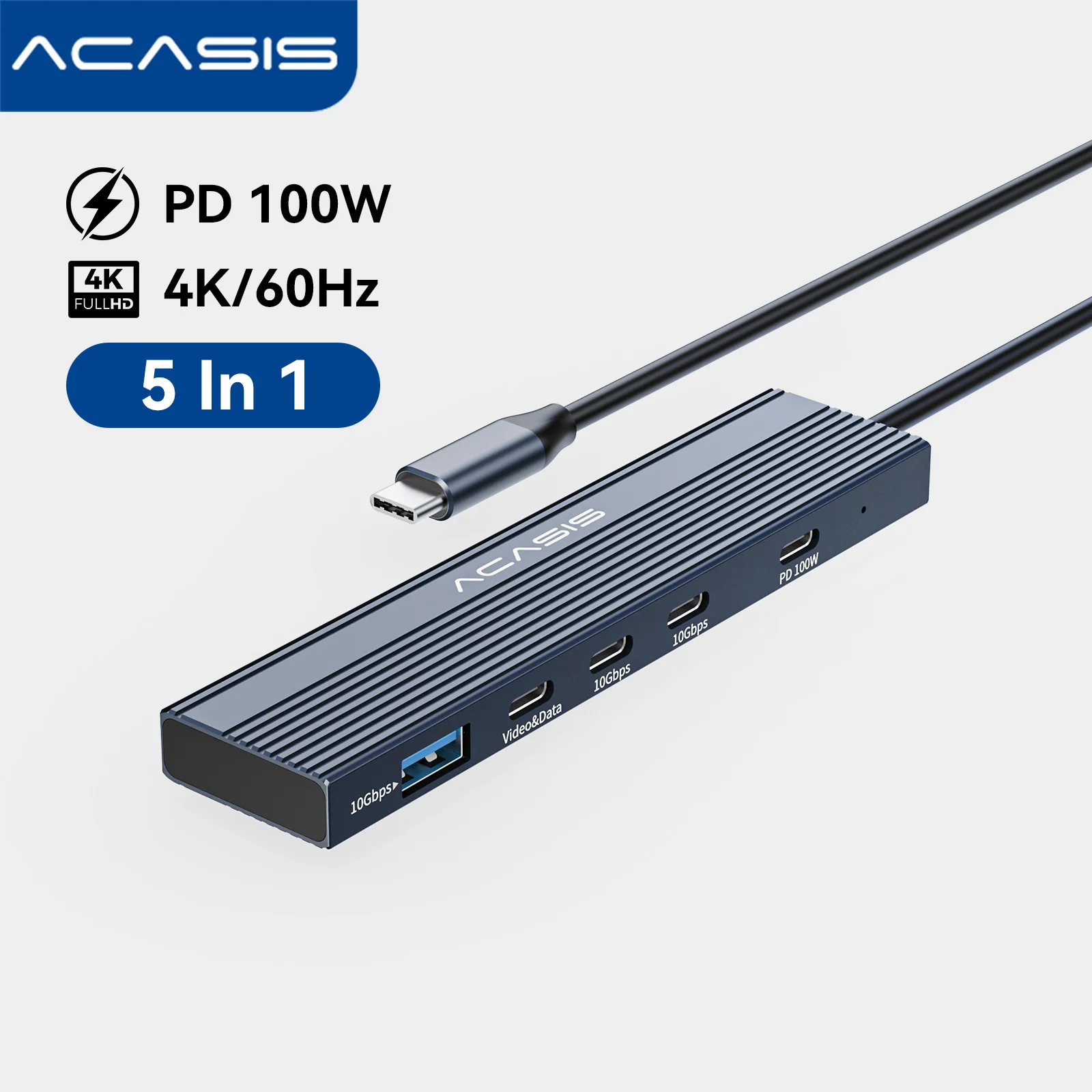 Acasis 10Gbps USB-C Hub estación de acoplamiento 4K/60HZ USB-C salida de vídeo PD 100W entrada 2 * USB-C 3,2 USB A para Macbook/Dell XPS