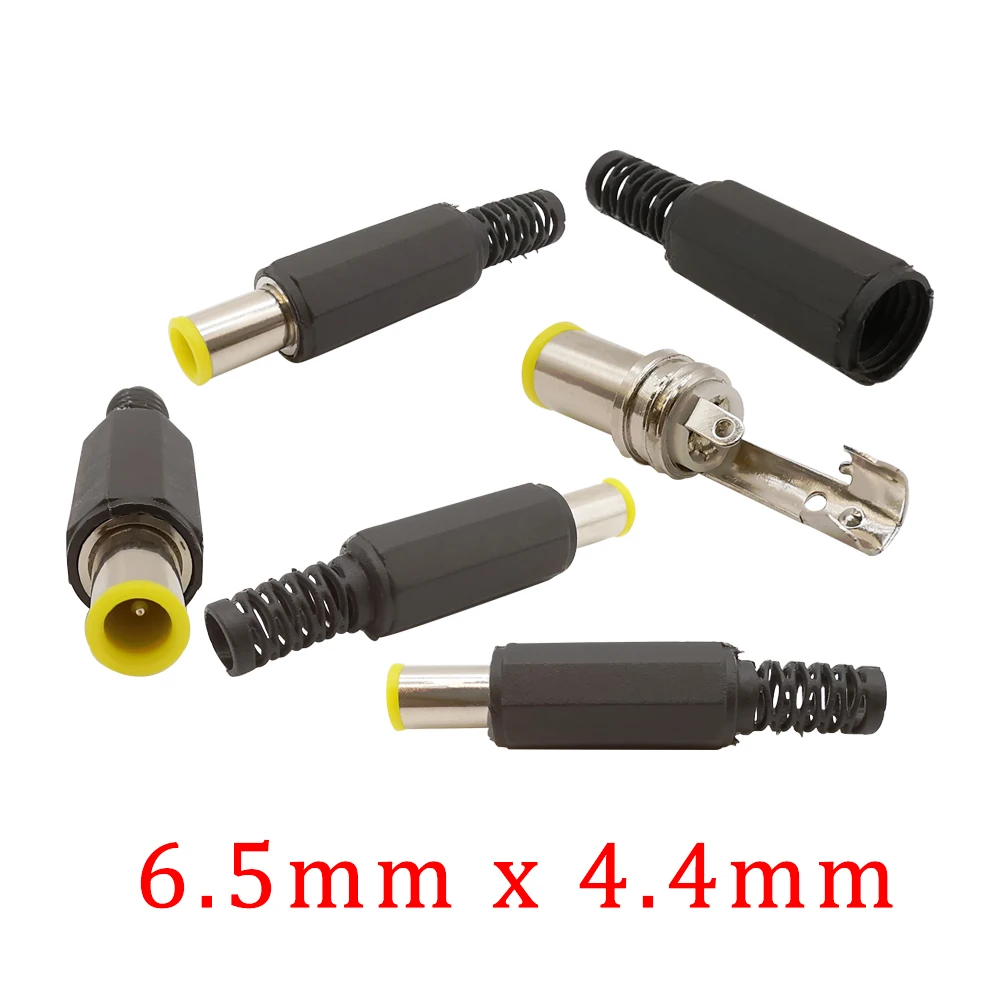 Conector de alimentación de cc de 6,5mm x 4,4mm, Cable de Audio de reparación DIY, conector de soldadura con Pin de 1,3mm, 6,5x4,4mm, enchufe eléctrico macho de cc, 5 uds.