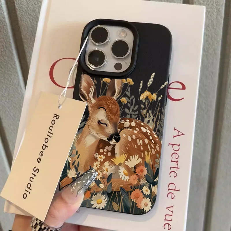 Funda de teléfono de TPU con diseño de ciervo Floral Adorable para iPhone 17 Pro Max 16 Plus 15 14 13 12 11 XS X XR 16E Air cubierta de parachoques a prueba de golpes - imagen 5