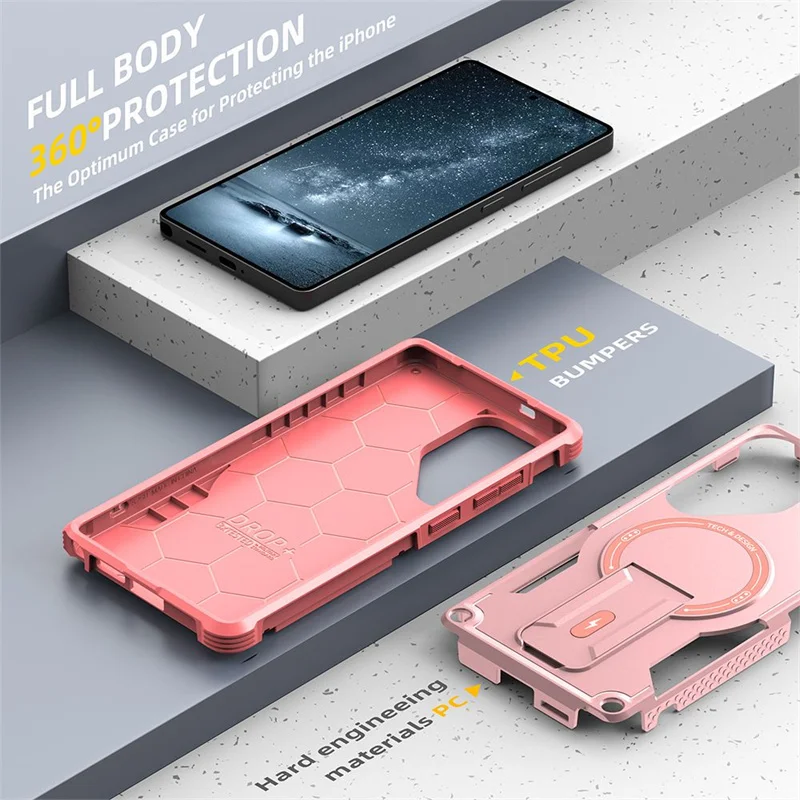 Funda de teléfono con soporte Invisible Magsafe para Samsung Galaxy S25 S24 Ultra Plus, carga inalámbrica dura con cubierta de cuerda larga - imagen 5