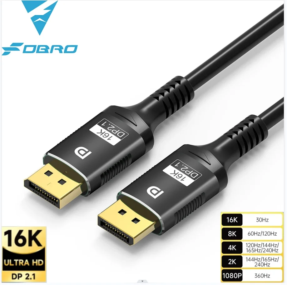 Cable DisplayPort 16K 2,1, 8K DP 2,1 DP, Cable de vídeo de 80gbps DP a DP 16K @ 30Hz 8K @ 60Hz 120Hz 4K para cajas HDTV, monitores de juegos Gr