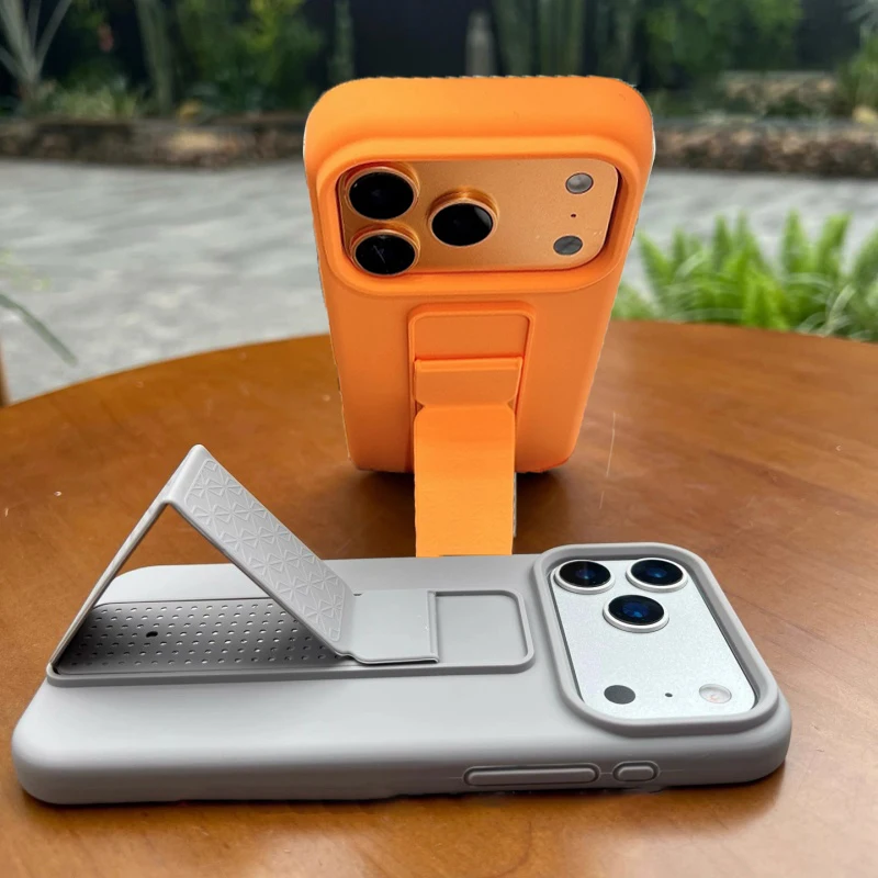 Funda plegable de Color caramelo con soporte líquido Original para iPhone 17 Air 16 15 14 Plus 13 12 11 Pro Max, cubierta lisa a prueba de golpes