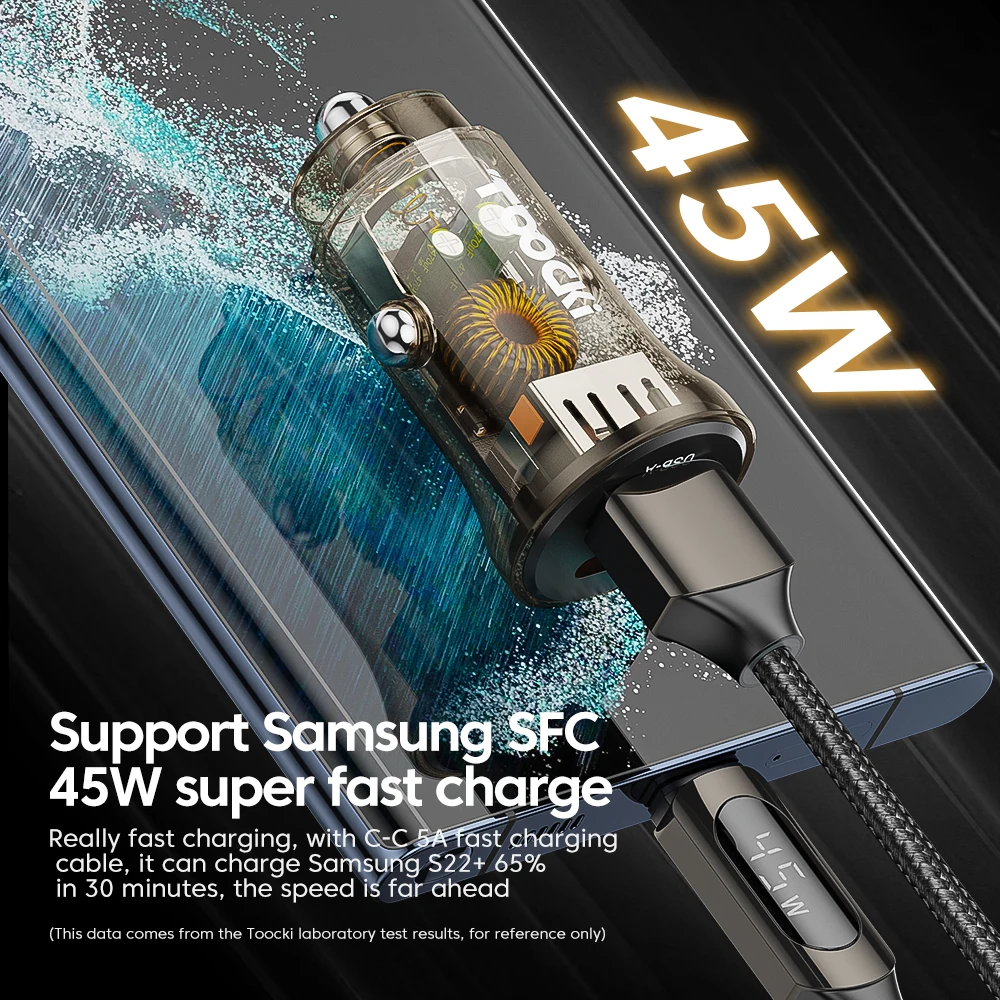 Toocki USB C cargador de coche QC 4,0 PD3.0 45W tipo C cargador de teléfono de coche de carga rápida para iPhone 15 14 13 12 Samsung Xiaomi Huawei - imagen 4