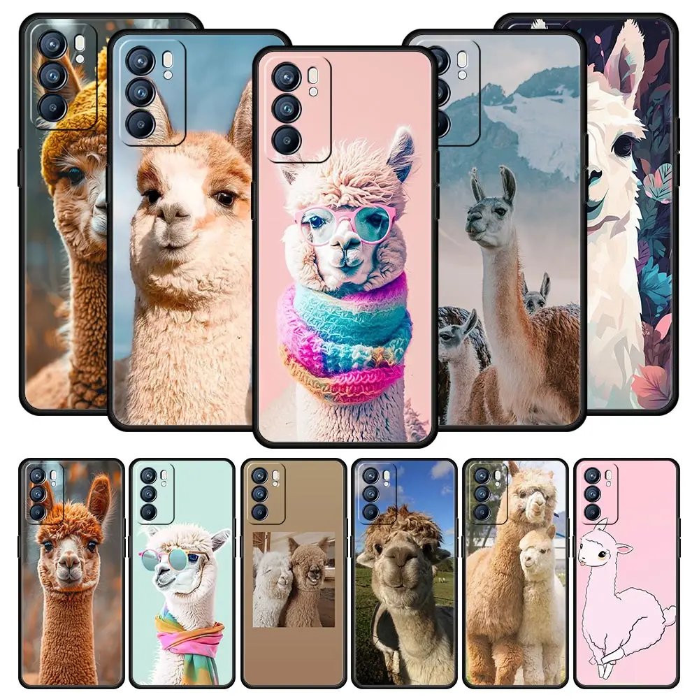 Funda de teléfono Kawaii Alpaca lovely para Oppo Reno8 Reno7 Reno6 Pro A54 5G Find X6 X5 A53 A52 A9 A15 A95 A17 A16 A76 A57 A31
