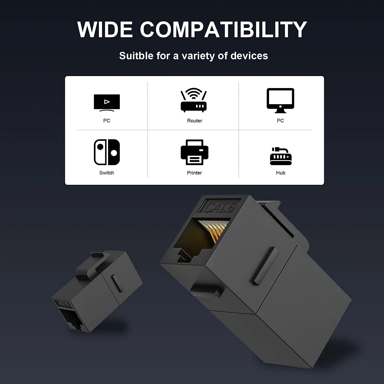 Conector Keystone RJ45 Hembra a Hembra – Compatible Cat7/Cat6A/Cat6/Cat5E - imagen 2