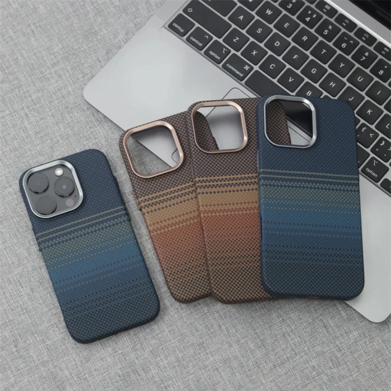 Funda de teléfono MagSafe con textura de fibra de carbono para iPhone 16E 17 Air 16 Pro Max Plus, lente de aleación de carga inalámbrica, cubierta dura a prueba de golpes - imagen 3