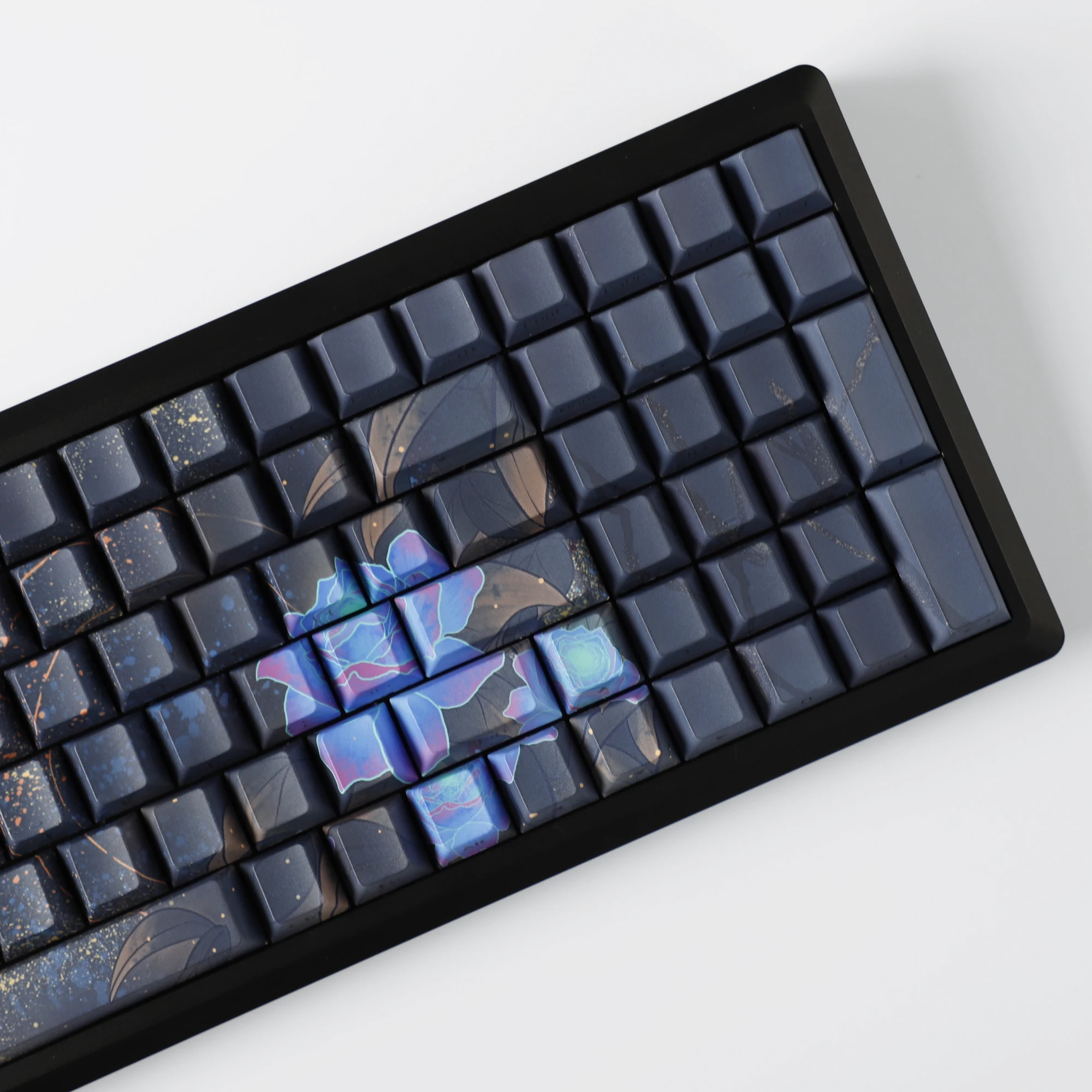 YMDK-teclas con tema de peonía azul y púrpura, precioso 132 retroiluminado, 128 teclas, tinte lateral, Sub PBT, perfil de cereza para teclado mecánico MX - imagen 5