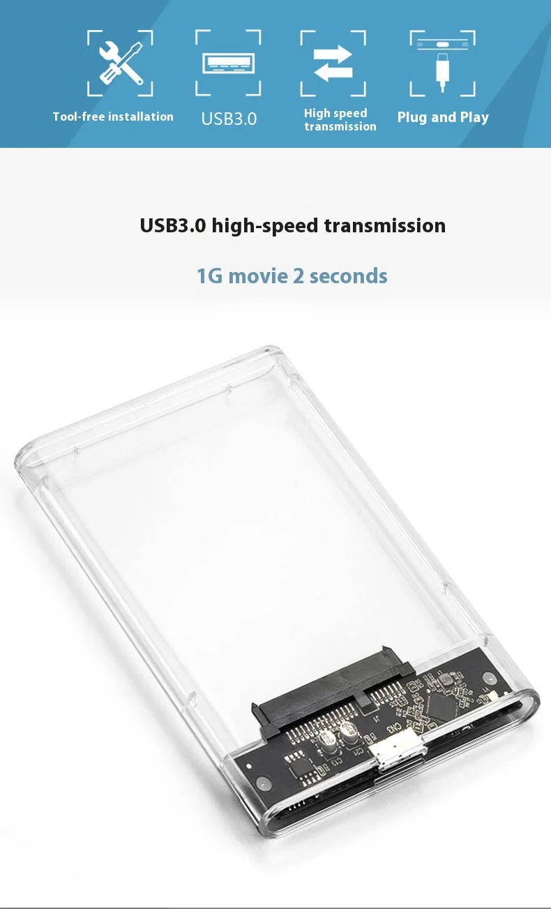 Carcasa de disco duro externo tipo C, caja de disco duro transparente con velocidad de transferencia de 5Gbps, SATA, SSD, USB 2,5, 3,0 pulgadas, AE - imagen 3