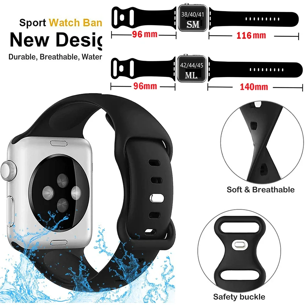 Correa de silicona para Apple Watch Band 45mm 44mm 40mm 41mm 49mm 38mm 42 Correa pulsera iWatch serie 6 ultra2 7 8 9 se 44 mm - imagen 5
