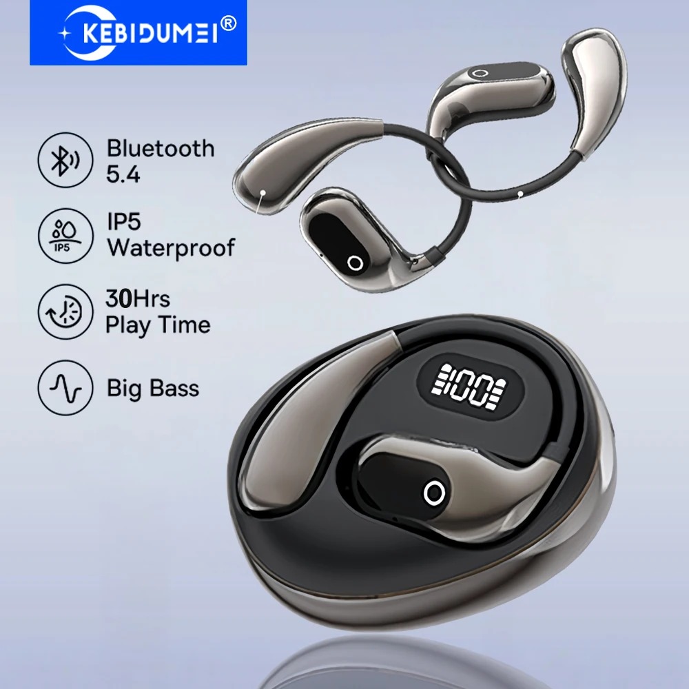 Auriculares Bluetooth 5,4 de oreja abierta, auriculares inalámbricos con gancho para la oreja, auriculares deportivos con reducción de ruido, auriculares estéreo HiFi con pantalla LED