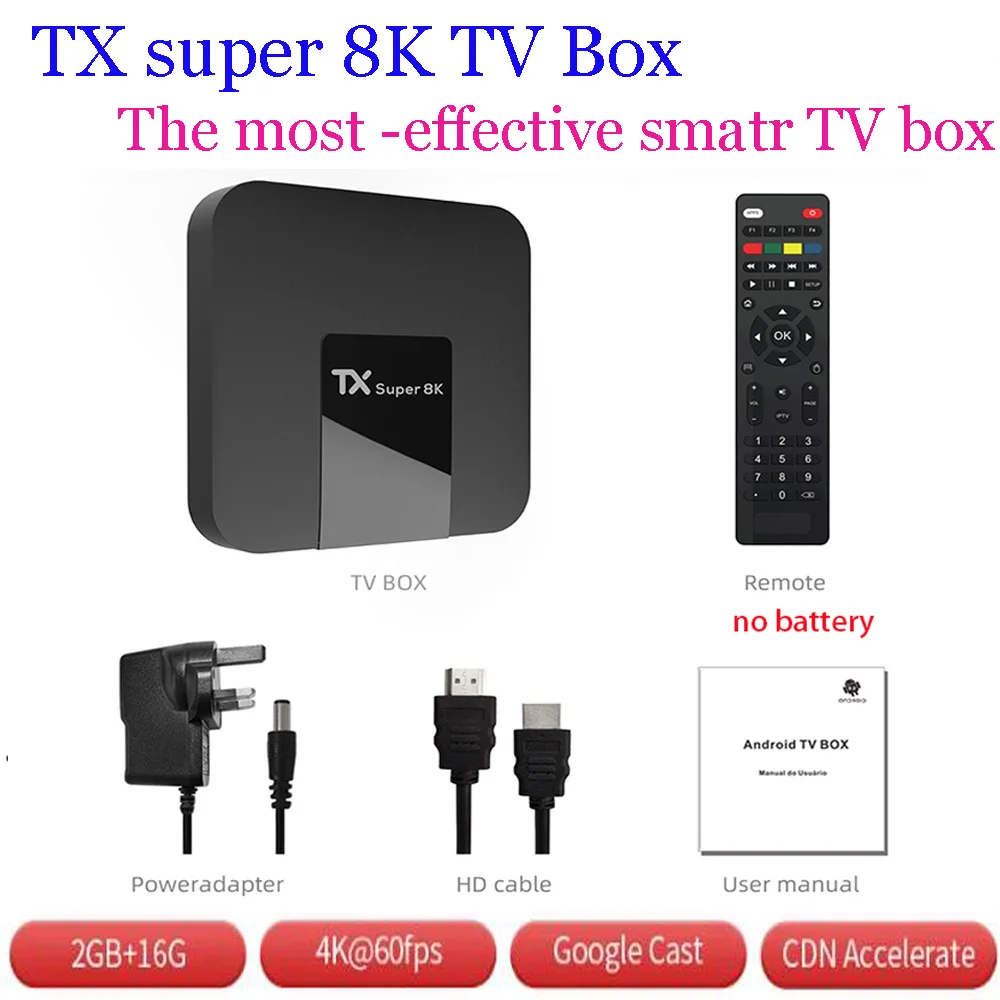[Genuino] Super valor nuevo Android Smart TV Box TX Super 8K TV box mercado Global reproductor multimedia muestra 2GB 16GB Wifi TV decodificador