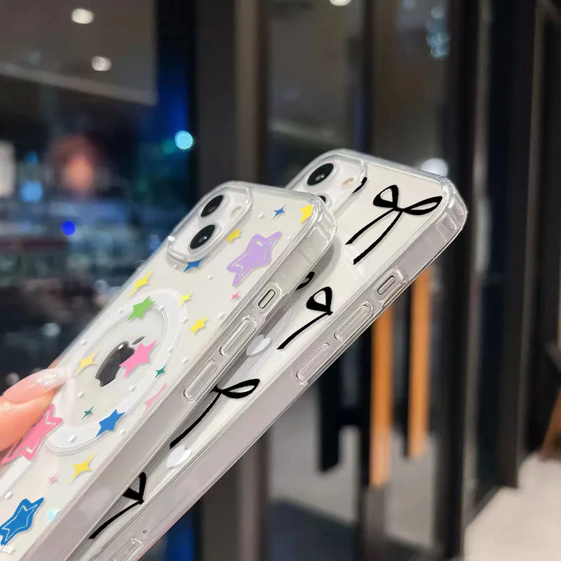 Funda de teléfono magnética Magsafe con pajarita de estrellas coreanas para Samsung Galaxy S25 S24 S23 S22 S21 S20 FE Plus Ultra 5G TPU transparente suave - imagen 2