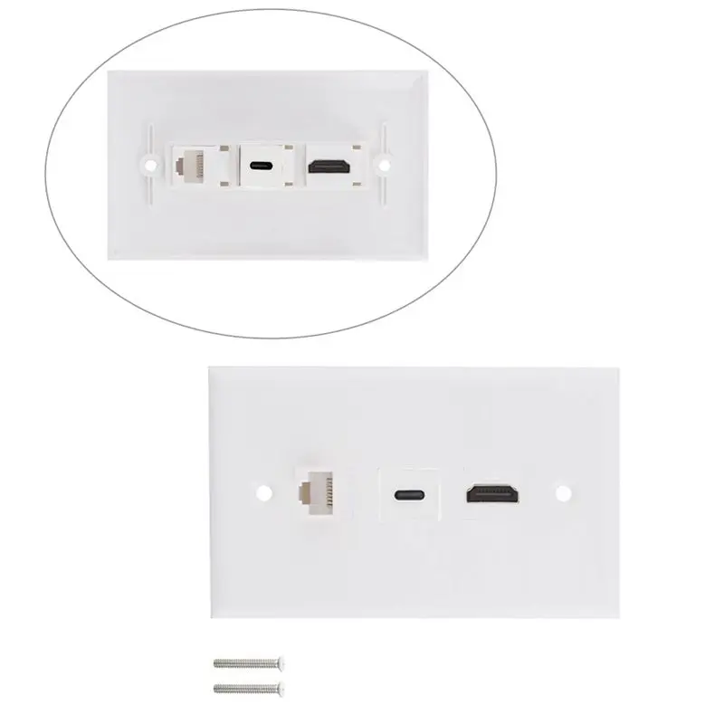 Panel de enchufe sin soldadura para datos de alta definición, USB tipo C CAT6, Compatible con HDMI, 3 puertos, información Multimedia, enchufe de pared - imagen 4