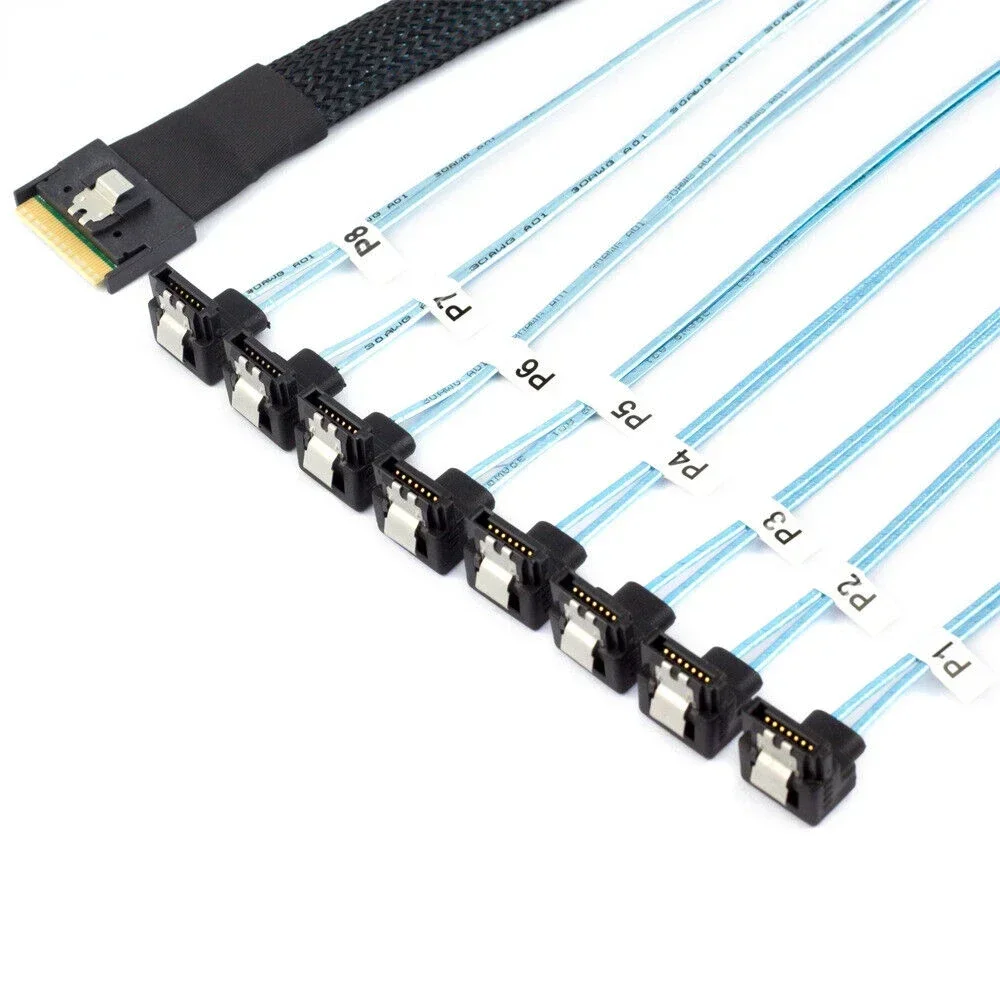SFF-8654 a sata PCI-E Slimline SAS SFF-8654 8I a 8 puertos SATA Cable para disco duro de servidor de 90 grados - imagen 4