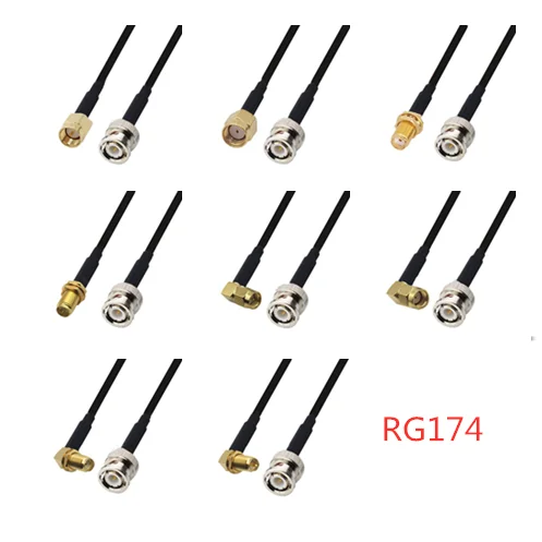 Conector RP SMA macho a BNC macho RG174 Cable coaxial RF jumper Pigtail 0,1-10m, 1 unidad
