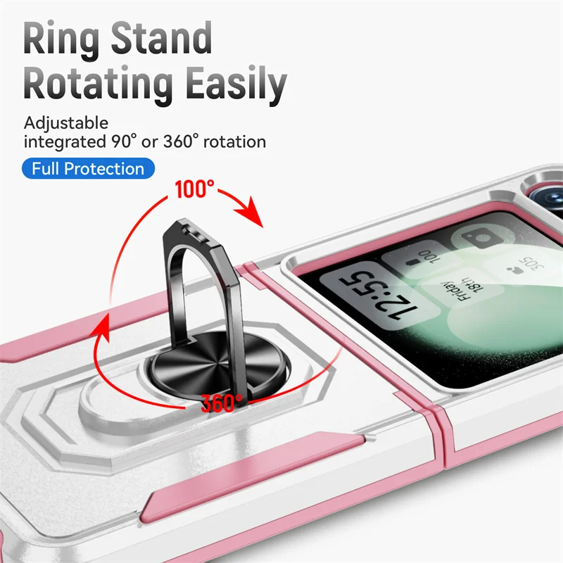 Funda de teléfono con soporte de anillo de carcasa dura de plástico para Samsung Galaxy Z Flip 6 5 4 5G Flip6 Flip5 Armor cubierta protectora de bisagra a prueba de golpes - imagen 4