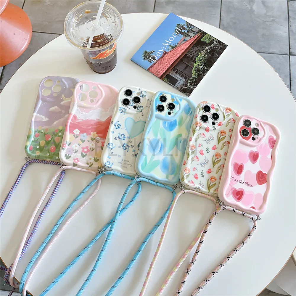 Funda con cordón cruzado para Samsung A55, A35, A05S, A05, A15, A25, A24, A34, A54, A14, A13, A23, A33, A53, A52, A32, A51, Flower Wave Edge Cover - imagen 2
