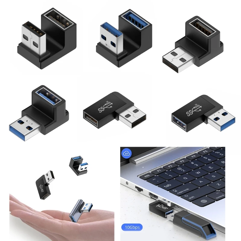Adaptadores USB en forma de U, adaptador de ángulo recto de 90 grados, USB hembra a USB macho, adaptador de datos rápido de 10gbps, convertidor de carga - imagen 3