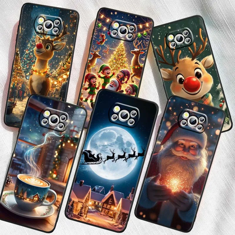 Popular ciervo regalo de Navidad para Xiaomi Mi Poco F3 F4 F5 F6 X3 X4 X5 X6 X7 M3 M4 M5s M5 M6 GT Pro 5G funda negra para teléfono