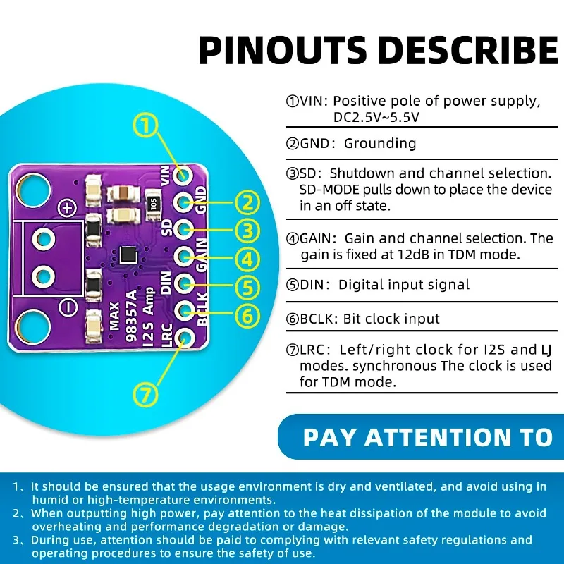 5 uds Max98357 I2S 3W amplificador Clase D interfaz de ruptura módulo decodificador Dac placa de Audio sin filtro para Raspberry Pi Esp32 - imagen 4