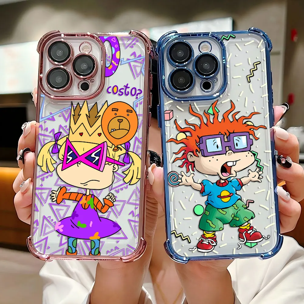 Funda chapada divertida de dibujos animados para r-rugrats iPhone 16 15 14 13 12 11 Pro Max X XR XSMax 7 8 Plus funda trasera anticaída Airabag