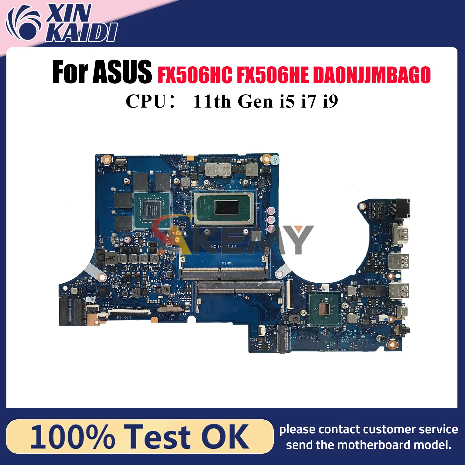 Placa base para ordenador portátil DA0NJJMBAG0 para ASUS TUF Gaming FX706HE FX706HC FX706HF FX506H con 11a generación i5 i7 i9 pruebas OK stk