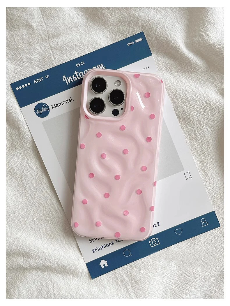 Fundas de teléfono con textura de pliegues de lunares de amor para IPhone 15 16 Pro Max funda 13 14 Pro funda de silicona suave a prueba de golpes a la moda - imagen 4