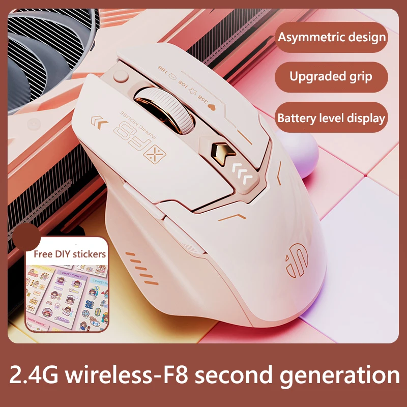 Inphic nuevo ratón silencioso inalámbrico F8 II 2,4G batería recargable pantalla de energía ratón inalámbrico para niñas - imagen 2