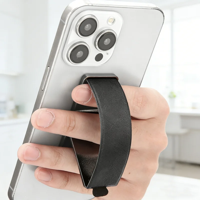 Correa de cuero para teléfono móvil, soporte de Metal para teléfono móvil, soporte telescópico autoadhesivo para la mayoría de los teléfonos inteligentes - imagen 2