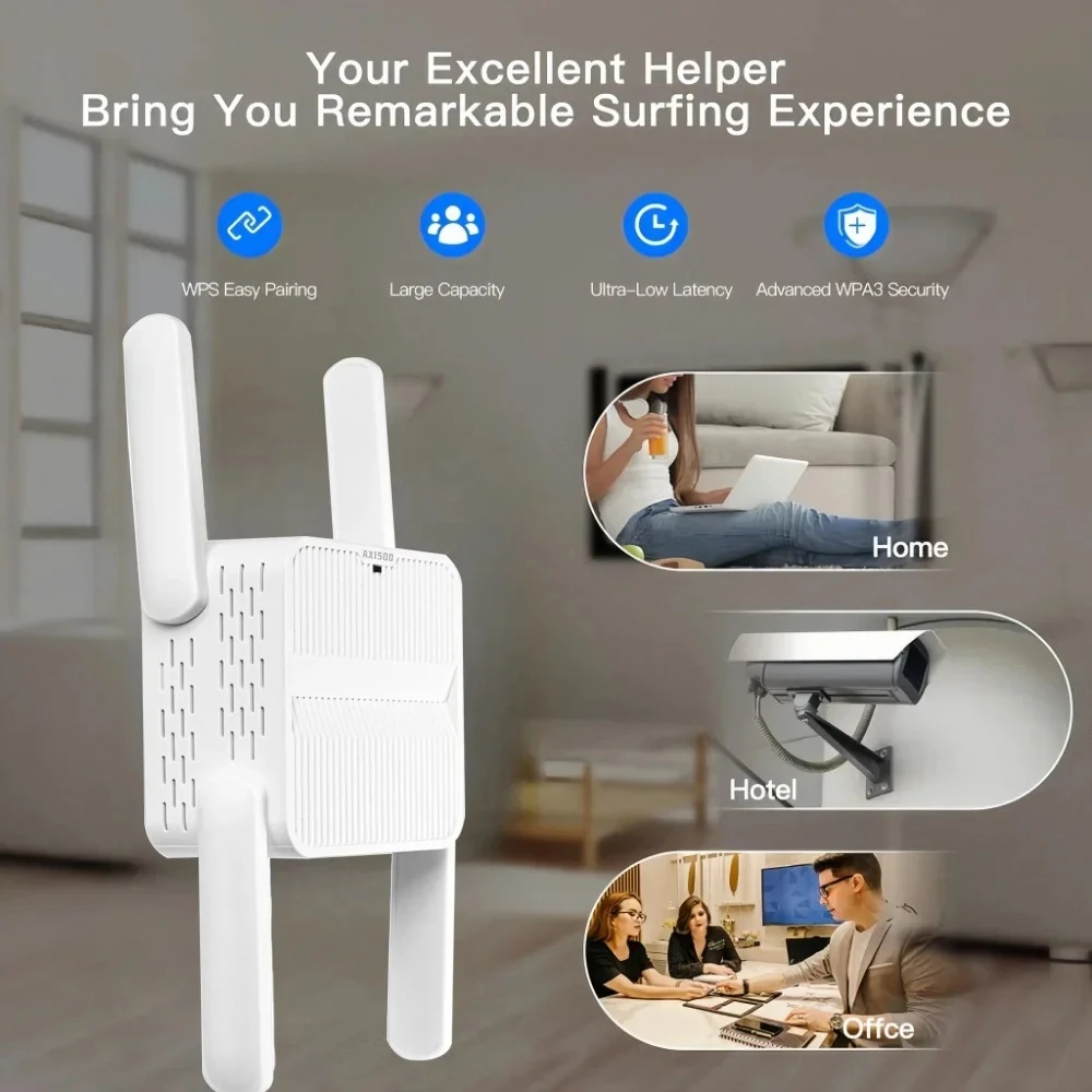 Repetidor WiFi 6 AX1500, amplificador de señal de doble banda, amplificador de señal Wi-Fi de 2,4G/5GHz, red de largo alcance, fácil configuración