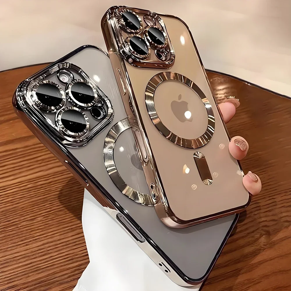 Funda protectora de lente de cámara con revestimiento magnético para iPhone 16 15 14 Plus 13 12 11 17 Pro Max, funda de carga inalámbrica Magsafe - imagen 2