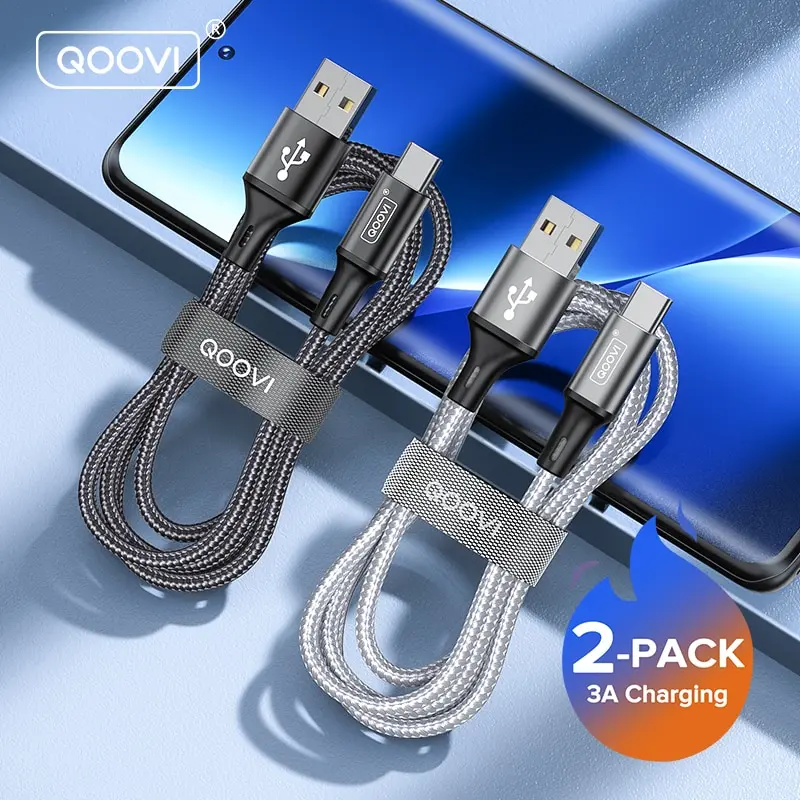QOOVI 3.1A USB tipo C cable de carga rápida para Xiaomi Mi12 11 Samsung Huawei cargador de teléfono móvil cable de carga rápida