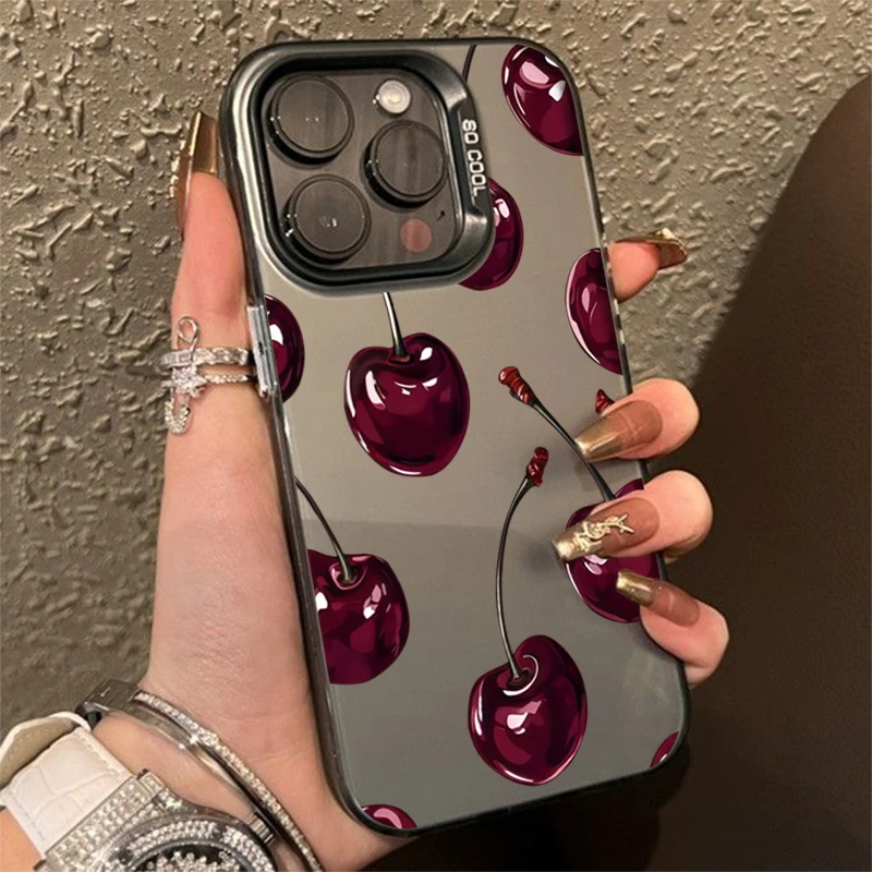 Funda de teléfono IMD plateada electrochapada con diseño de cereza bonita para iPhone 17 16 15 14 13 12 11 Pro Max 17 Air 16E 7 8 Plus X XS XR - imagen 5