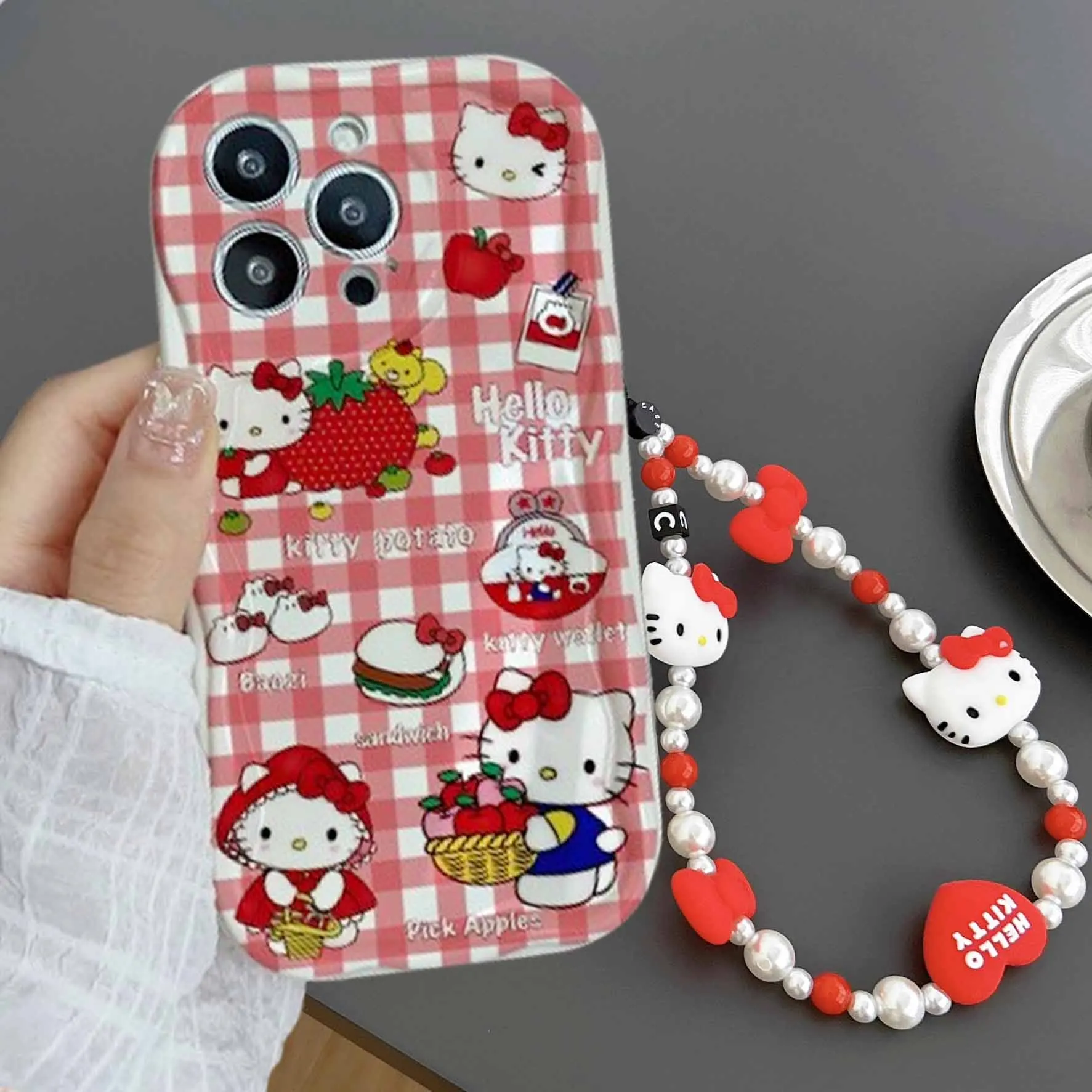 Kawaii Hello Kitty Pendant Chain Case For Xiaomi Redmi Note 14 13 12 Pro 4G 5G 11 10 9 Plus Redmi A5 12 14C 13C Cover Silicone A - imagen 2