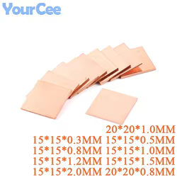 10 Uds 15mm x 15mm 0,3mm 0,5mm 0,8mm 1mm 1,2mm 1,5mm 2,0mm de espesor disipador térmico cuña de cobre almohadillas térmicas para ordenador portátil IC Chipset GPU CPU