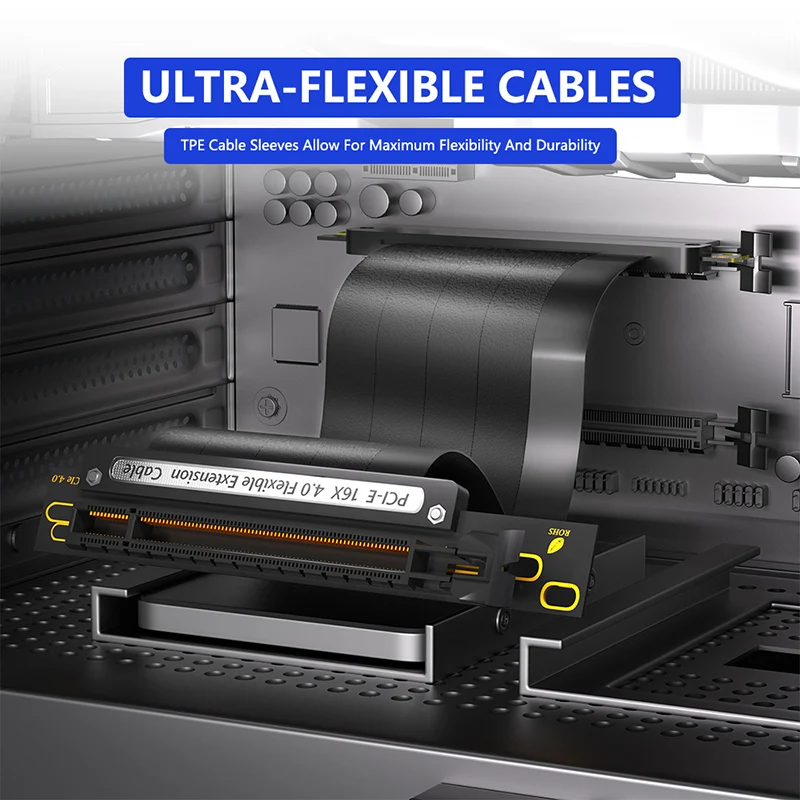 Cable Flexible PCI-E X16 4,0 de 90 grados, Cable elevador GPU negro PCI Express 16x blindado de alta velocidad 64G, Cable de extensión PCIE4.0 de 30cm - imagen 4