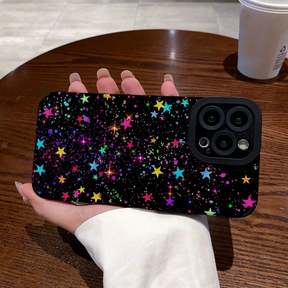 Funda de teléfono de silicona con estrellas de colores a la moda para iPhone 13 14 15 16 Pro Max Plus 11 12 Mini 17 Air, cubierta completa suave a prueba de golpes - imagen 3