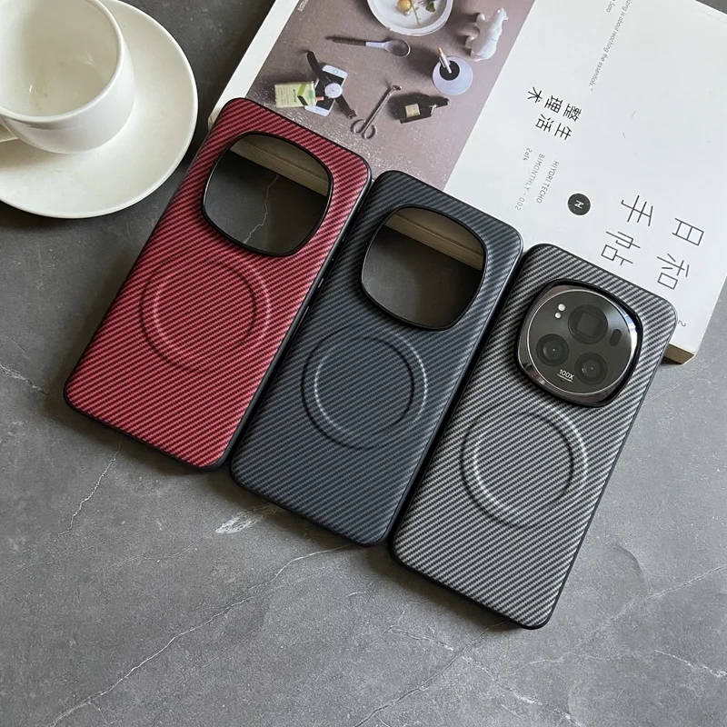Funda Magsafe para Honor Magic 7 6 5 Pro, elegante sensación de piel, funda a rayas de fibra de carbono para Huawei Honor Magic7 Pro, parachoques a prueba de golpes - imagen 2
