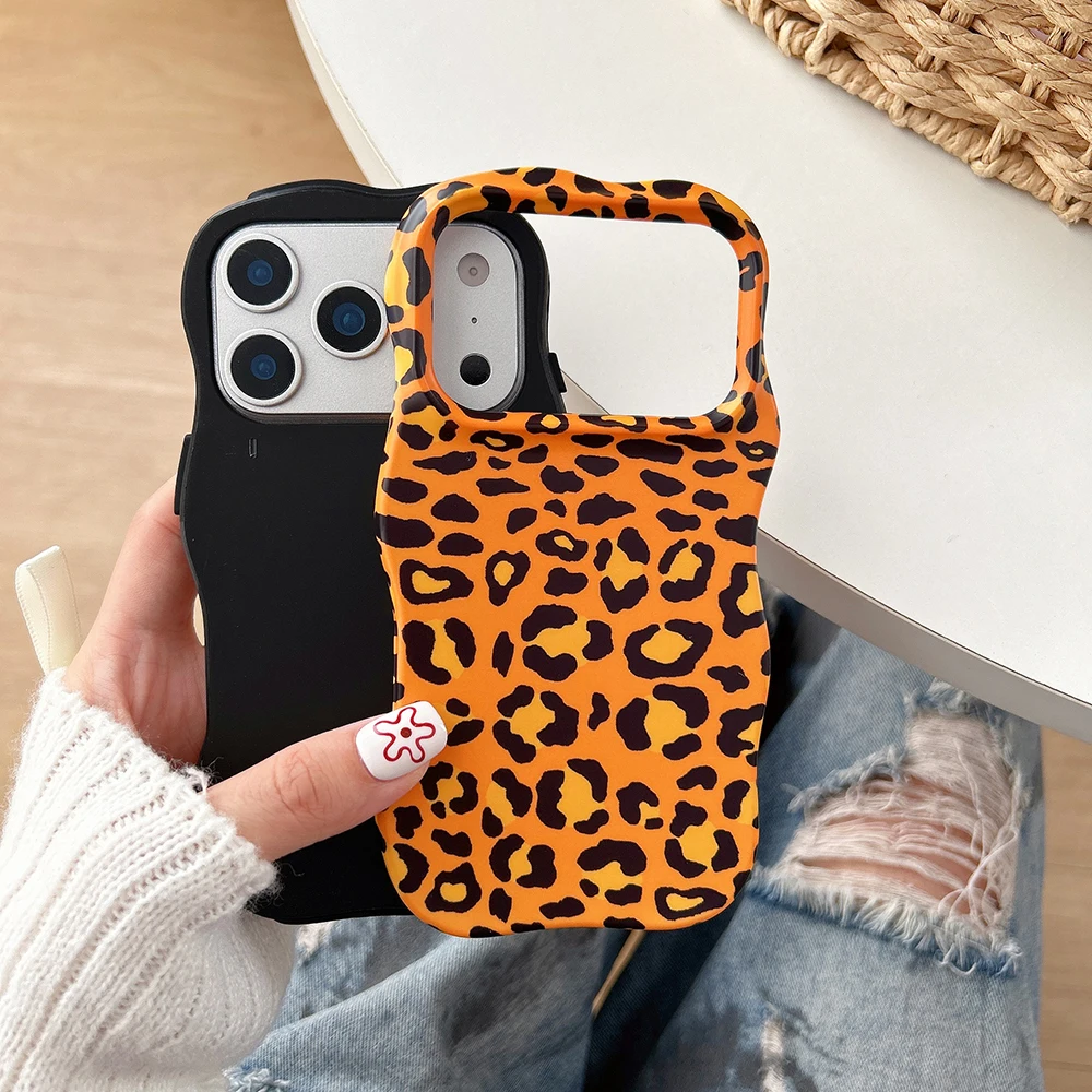 Funda protectora de lujo 2 en 1 con estampado de leopardo degradado a prueba de golpes para IPhone 13 14 15 16 17 Pro Max Wave Edge contraportada - imagen 3