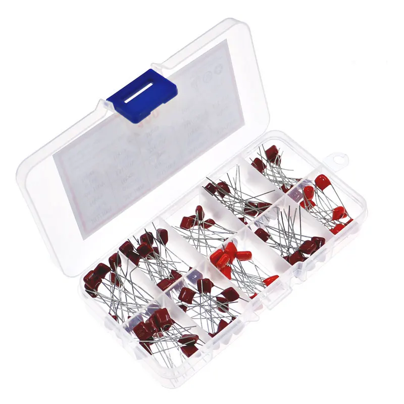 Condensadores de película de poliéster metalizado, kit de mezcla de condensadores de 100V CBB de 10 valores, 10NF 22NF 33NF 39NF 47NF 100NF 150NF 220NF 330NF 470NF, 100 Uds - imagen 5