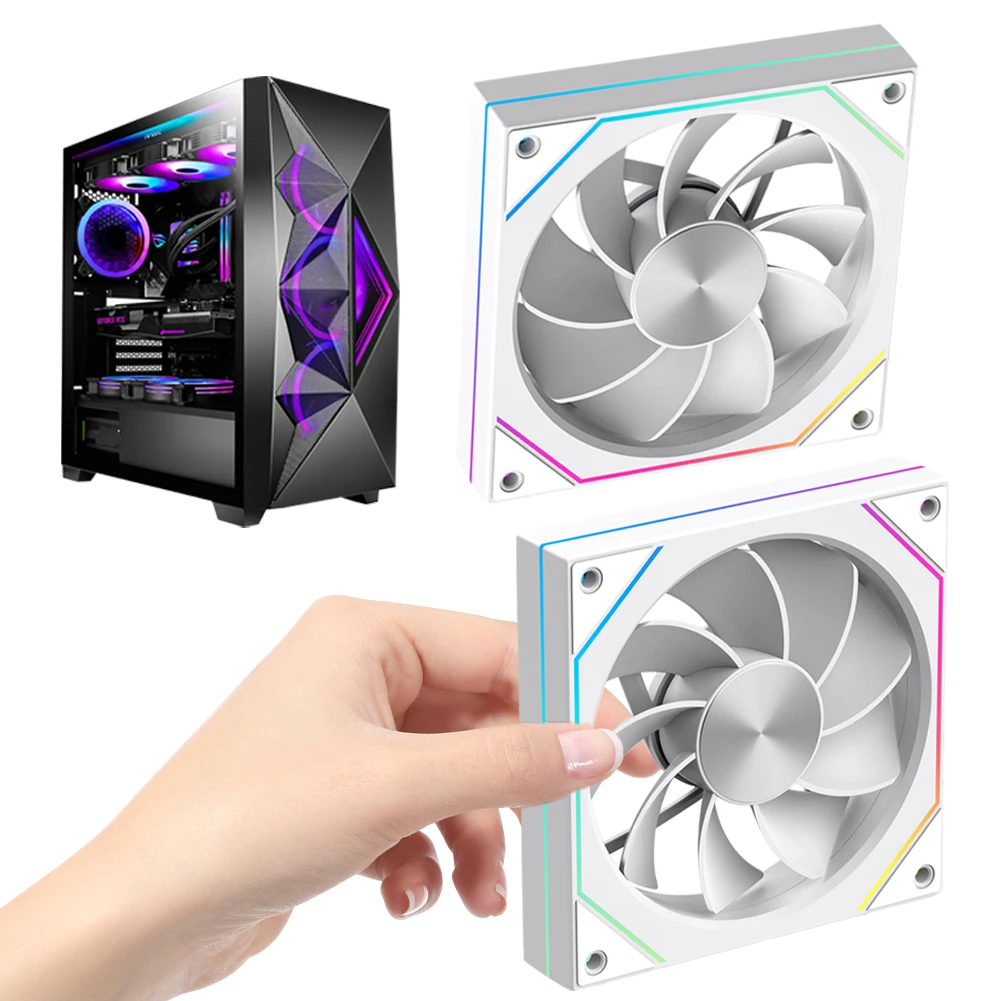 Ventiladores de carcasa RGB de 12cm con efecto de iluminación PWM, ventilador de computadora silencioso de 5V-3 pines, ventilador de chasis de computadora, velocidad de 1800RPM para caja de computadora PC - imagen 3