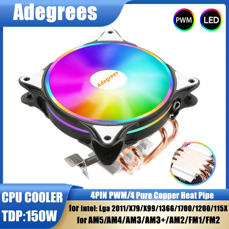 Enfriador refrigerado por aire de CPU de 120MM, 4 tubos de calor, Ventilador de refrigeración de CPU silencioso para Intel LGA 2011 1700 1150 1151 1155 AMD AM3 AM4 AM5 - imagen 2