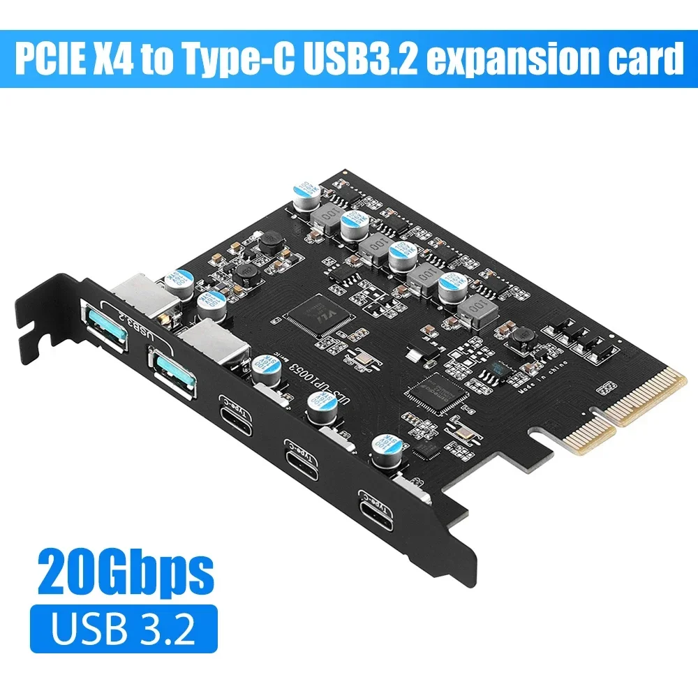 PCIE X4 a USB 3,2 10Gbps Gen2 3 puertos tipo C tarjeta de expansión USB Dual A + tres adaptador tipo C Chip convertidor ASM3142 con VL822