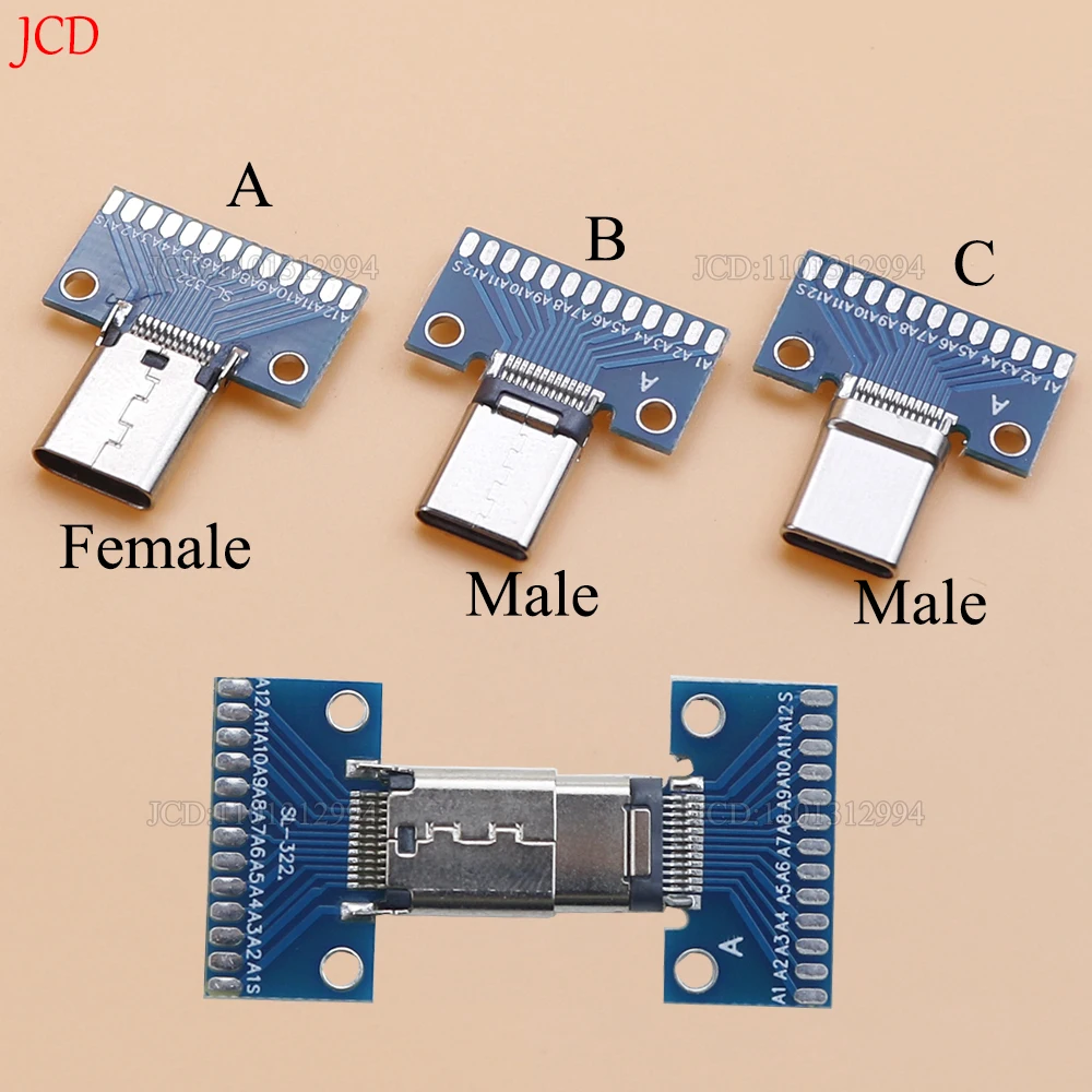 Conector USB 3,1 tipo C macho hembra tipo c placa PCB de prueba placa Universal con puerto USB3.1 24P conector de enchufe de placa de prueba